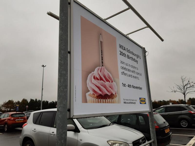Sign announcing IKEA Edinburgh’s 20th Birthday