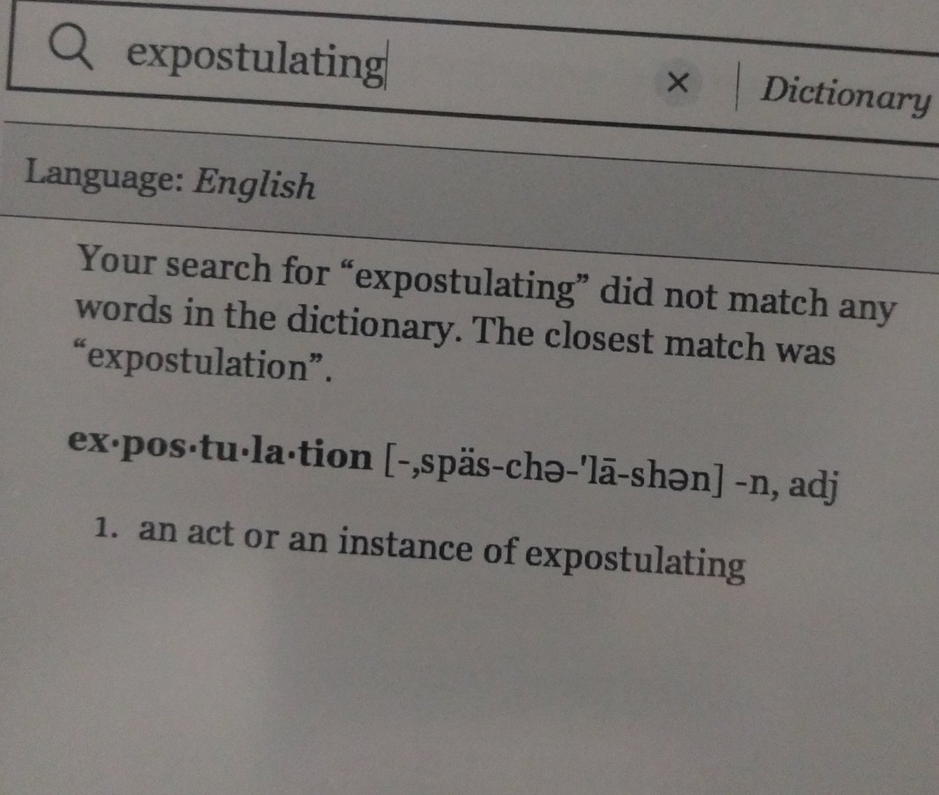 Dictionary definition of expostulating