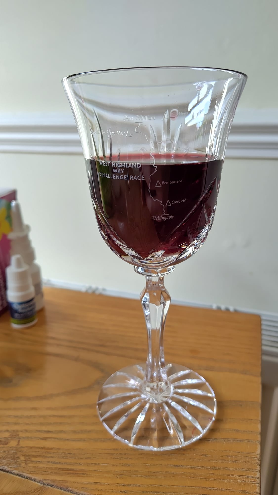 My finishers goblet filled with wine