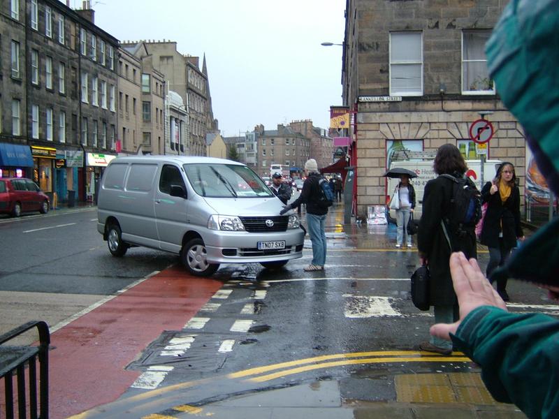 Picture of a van in the middle of a junction