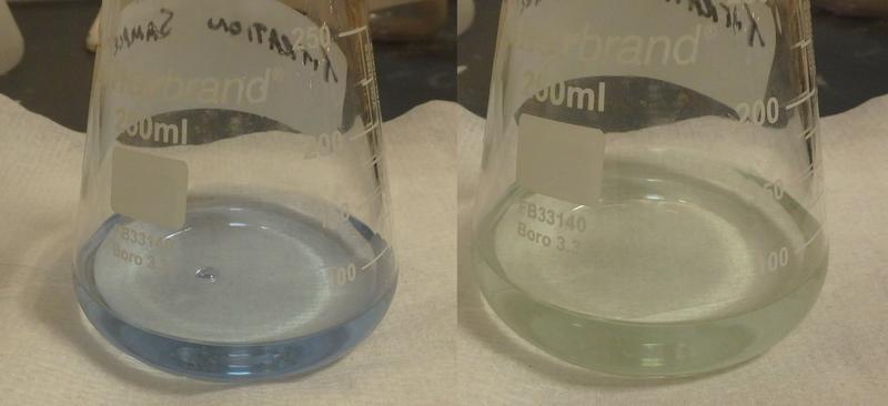 Left: before acid addition, Right: after acid addition